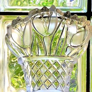 Waltherglas VTG Flower Crystal Glass Dish Satin Etched